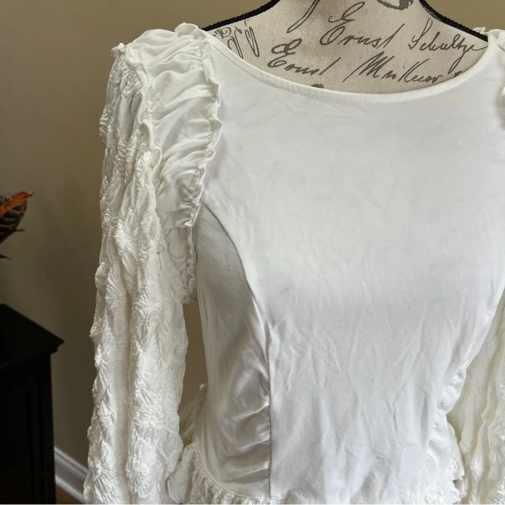 NWT Free People Oliva Contrast Stitch Knit Top Optic White Sz L